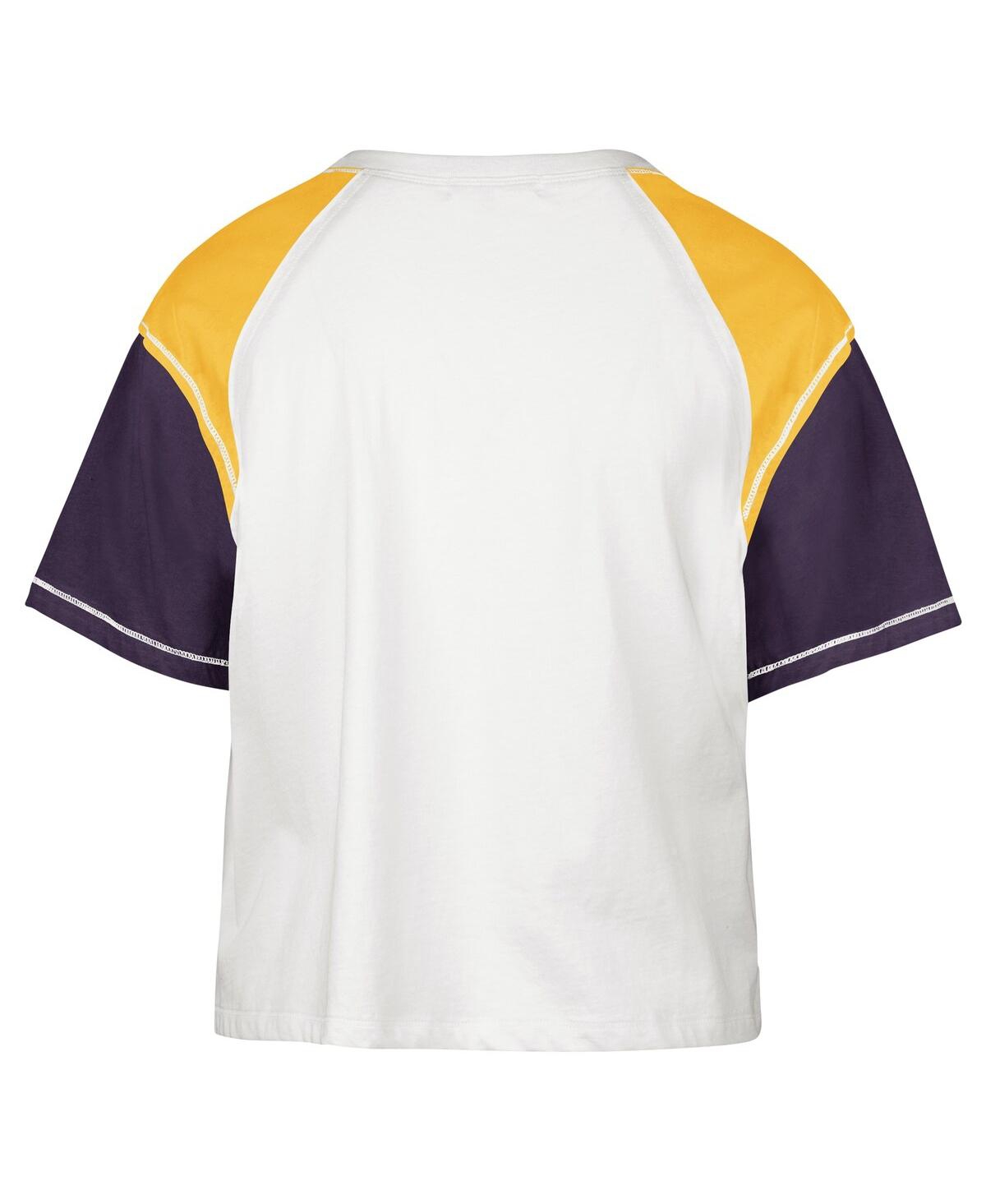 Shop 47 Brand Women's ' Cream Distressed Los Angeles Lakers Premier Raglan Cropped T-shirt