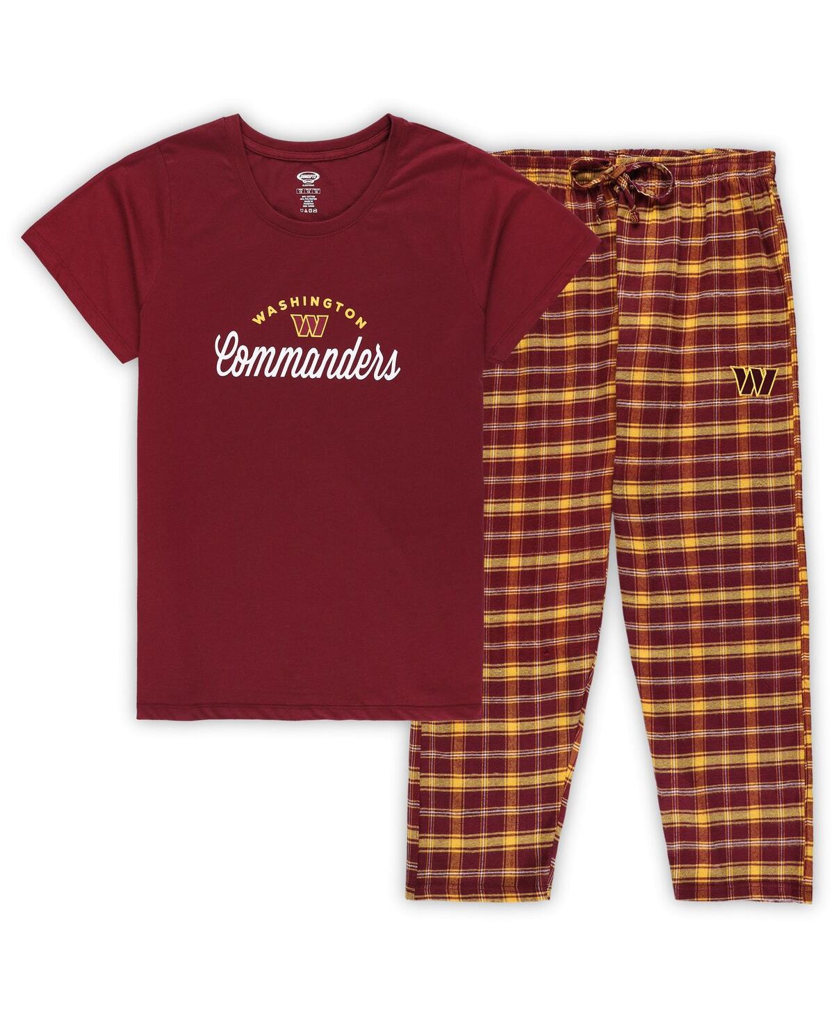 Shop Concepts Sport Women's  Burgundy Washington Commanders Plus Size Badge T-shirt And Flannel Pants Slee