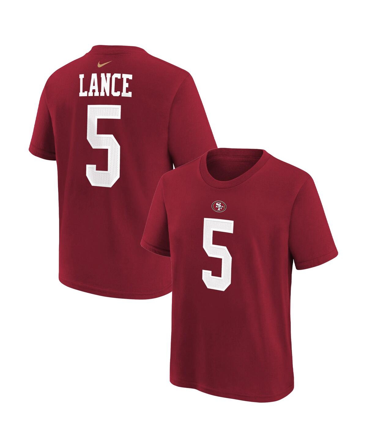 Nike Kids' Big Boys  Trey Lance Scarlet San Francisco 49ers Team Player Name And Number T-shirt