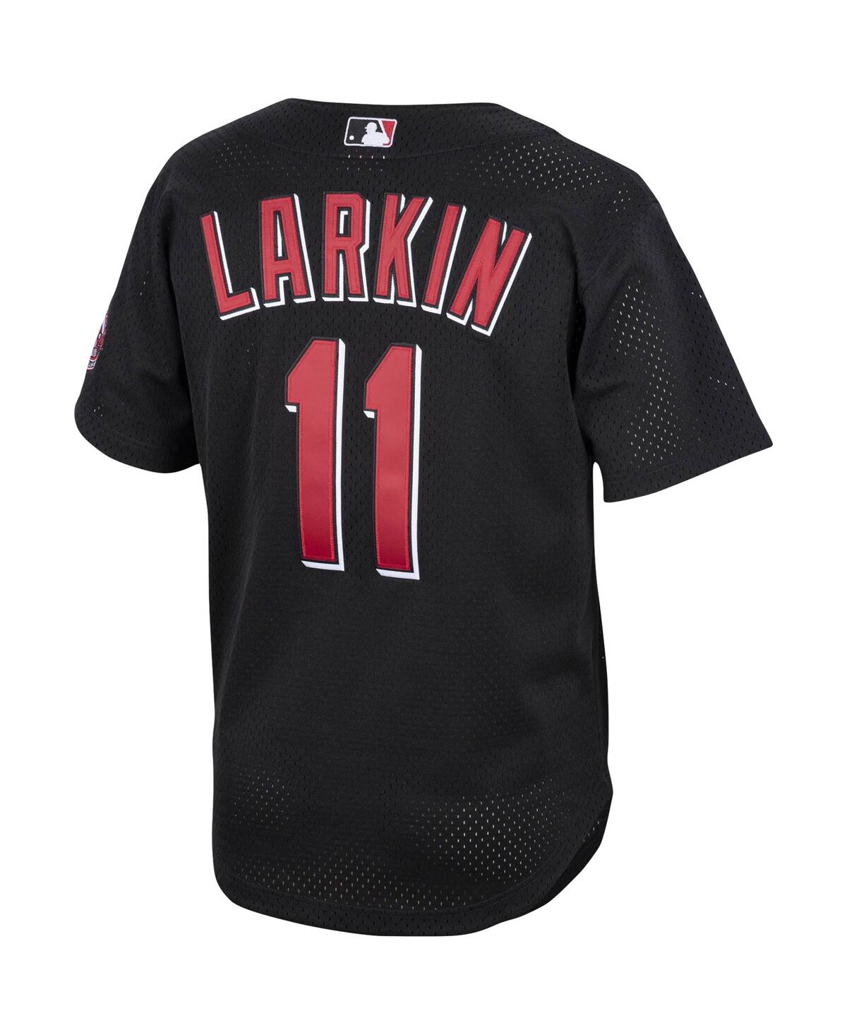 Men's Mitchell & Ness Barry LarkCincinnati Reds Cooperstown Collection Mesh Batting Practice Button-Up Jersey - Black