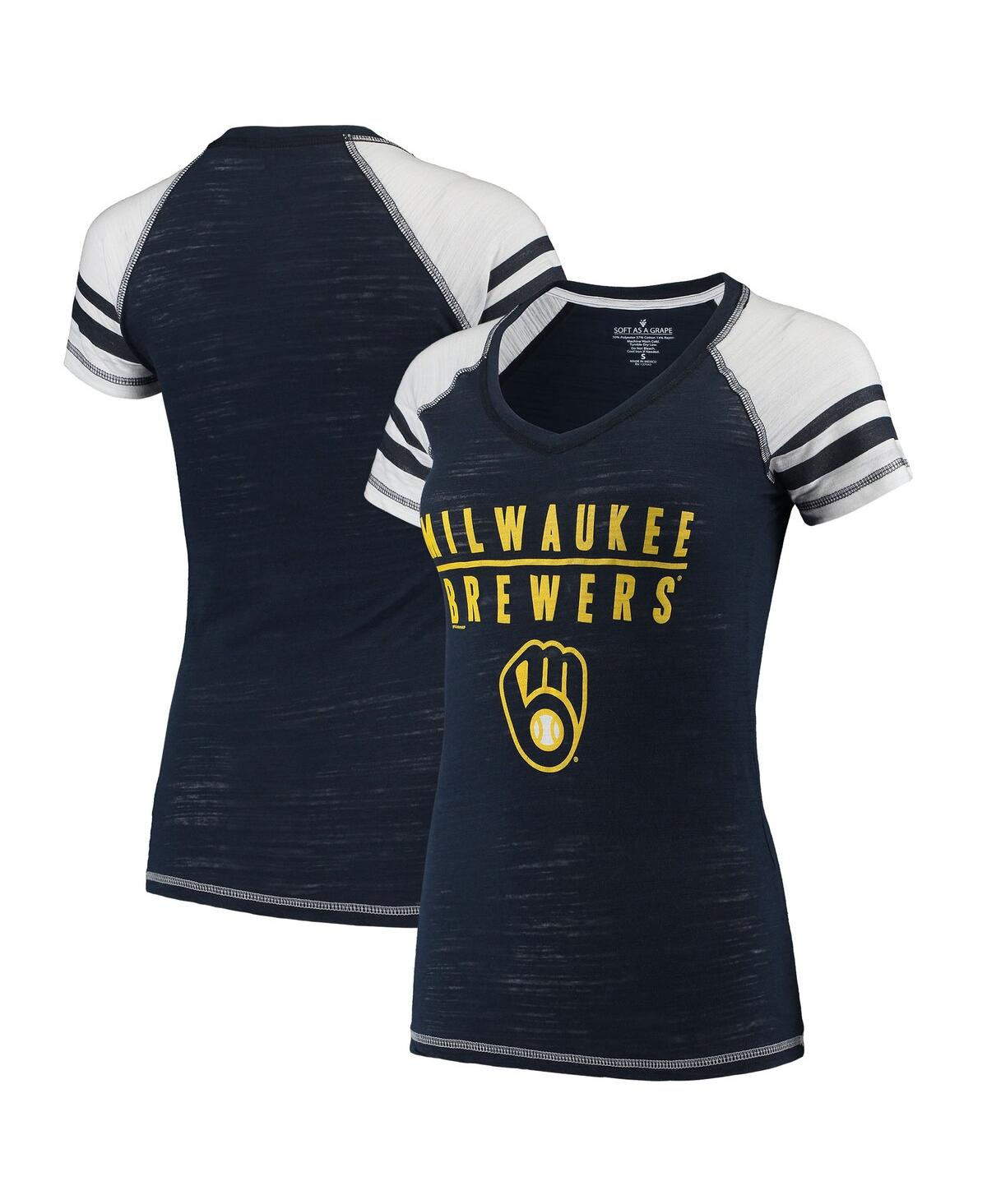 Women's Soft As A Grape Navy Milwaukee Brewers Color Block V-Neck T-shirt - Navy