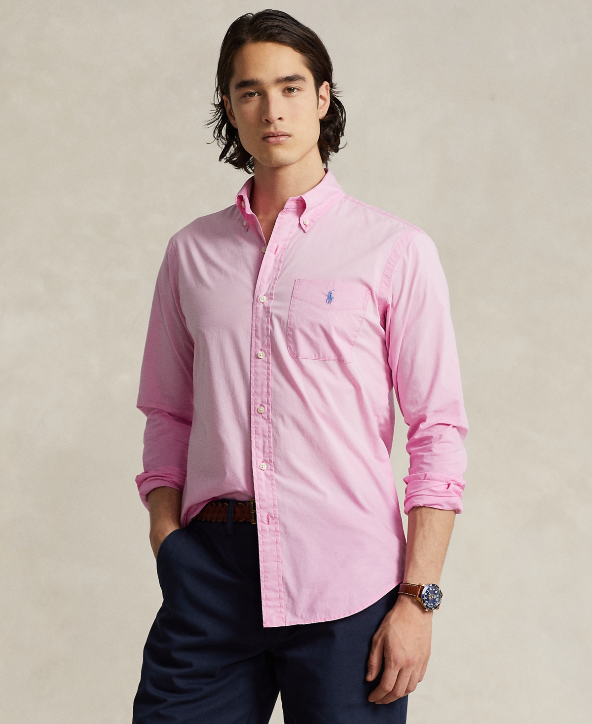 Shop Polo Ralph Lauren Men's Classic-fit Washed Poplin Shirt In Resort Rose