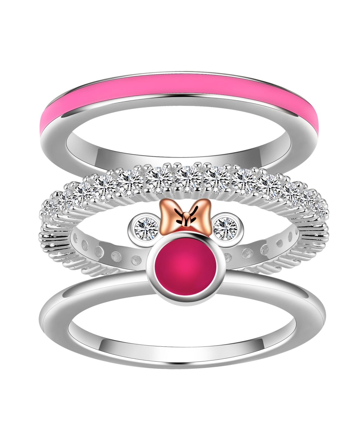 Disney Cubic Zirconia Pink Enamel Minnie Mouse Ring Set - Pink