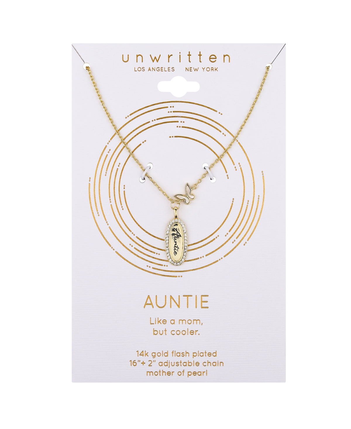 Shop Unwritten Cubic Zirconia Auntie And Mother Of Pearl Butterfly Pendant Necklace In Gold