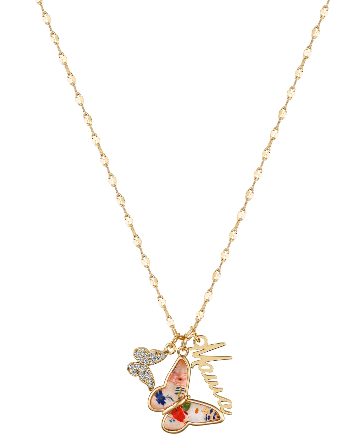 Shop Unwritten Cubic Zirconia, Dried Flower Butterfly, Mama Pendant Necklace In Gold