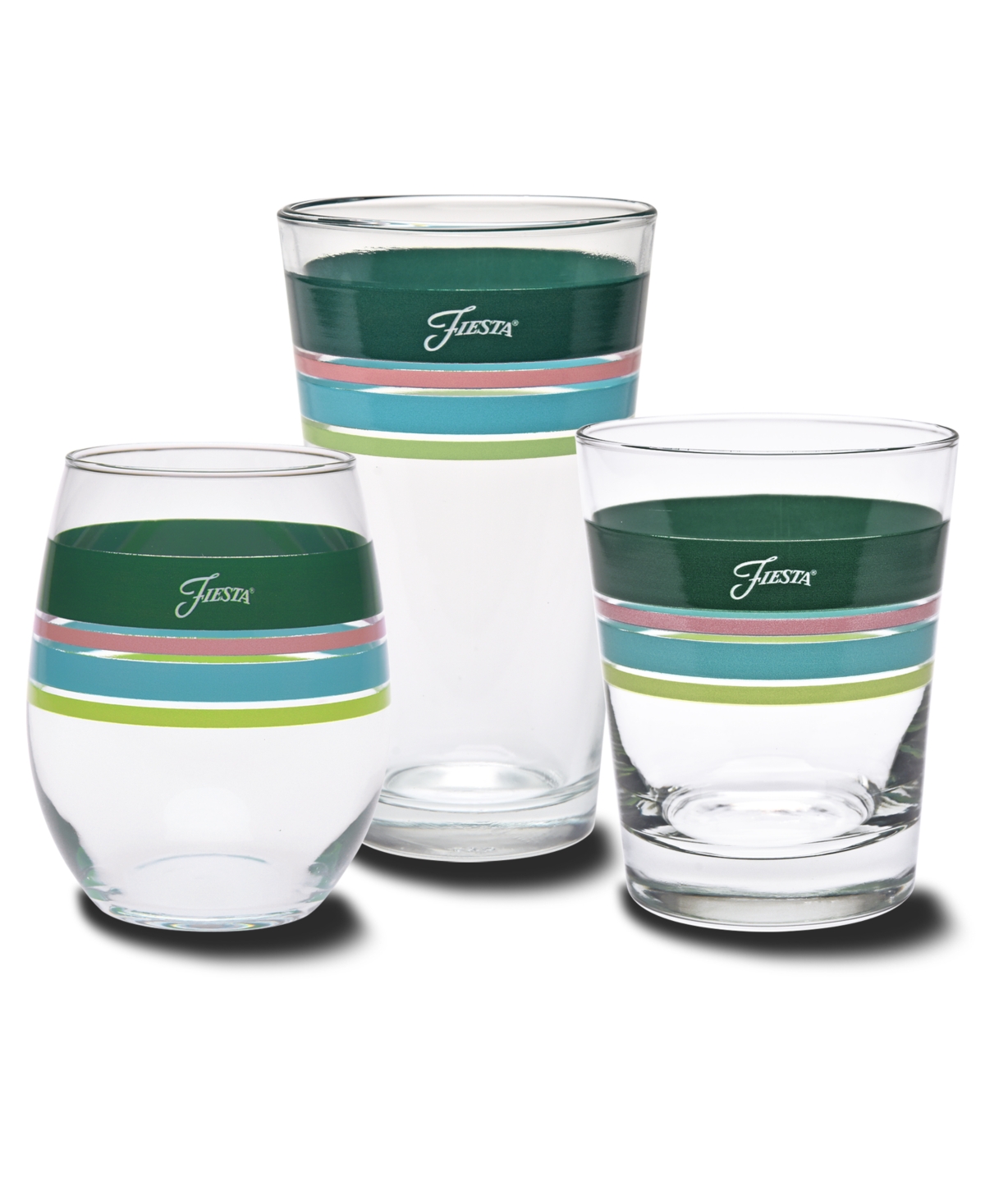 Shop Fiesta Tropical Edgeline 15-ounce Stemless Wine Glass Set Of 4 In Jade,peony,turquoise And Lemongrass