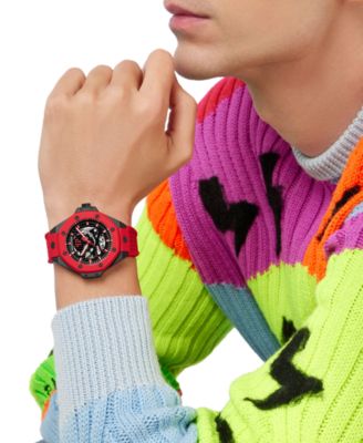 Men's Automatic Skeleton Royal Red Silicone Strap Watch 46mm