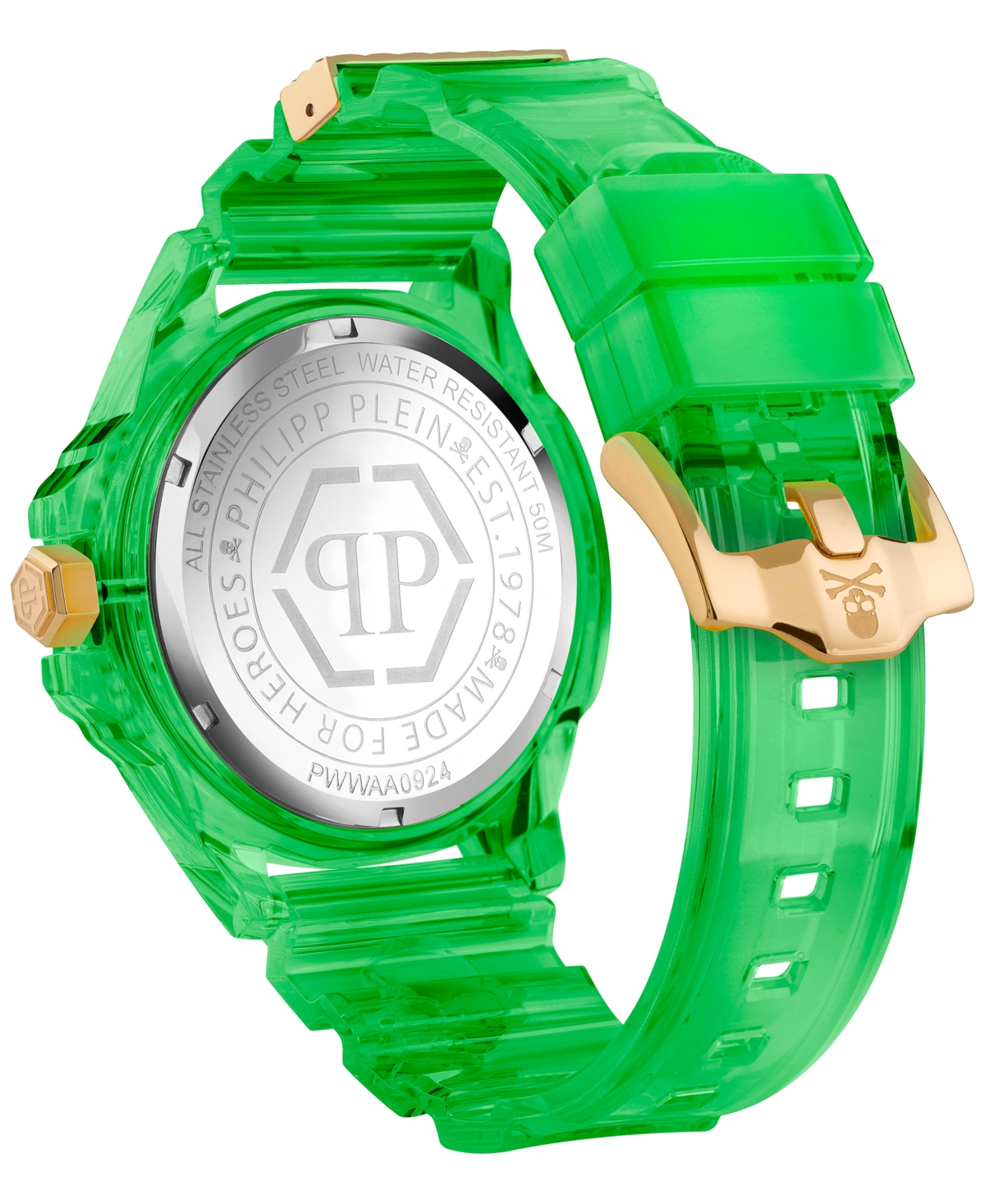 Philipp Plein Unisex The Skull Scuba Duba Green Silicone Strap Watch 44mm In Green