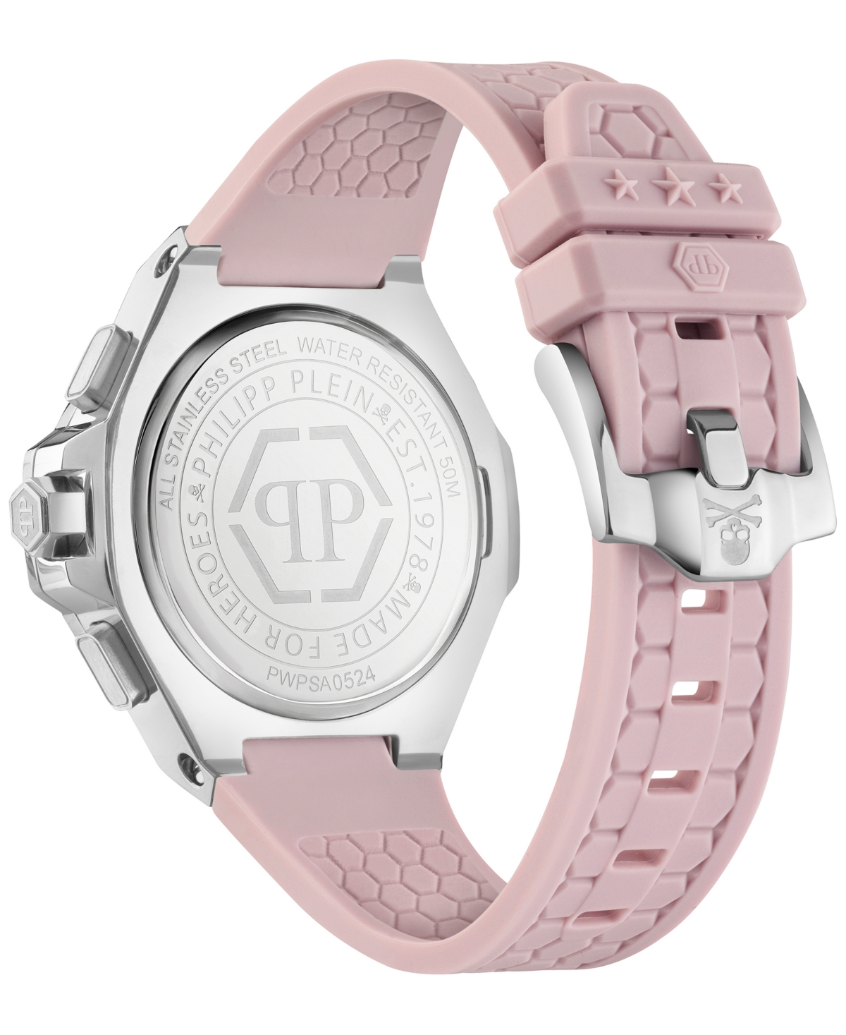 Shop Philipp Plein Unisex Chronograph Pink Silicone Strap Watch 42mm In Stainless