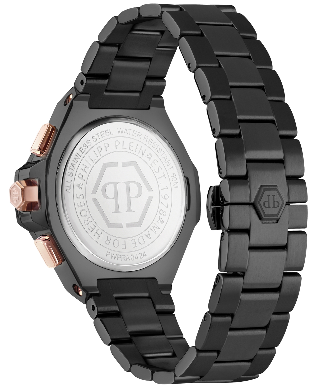Shop Philipp Plein Men's Chronograph Black Ion Plated Bracelet Watch 46mm