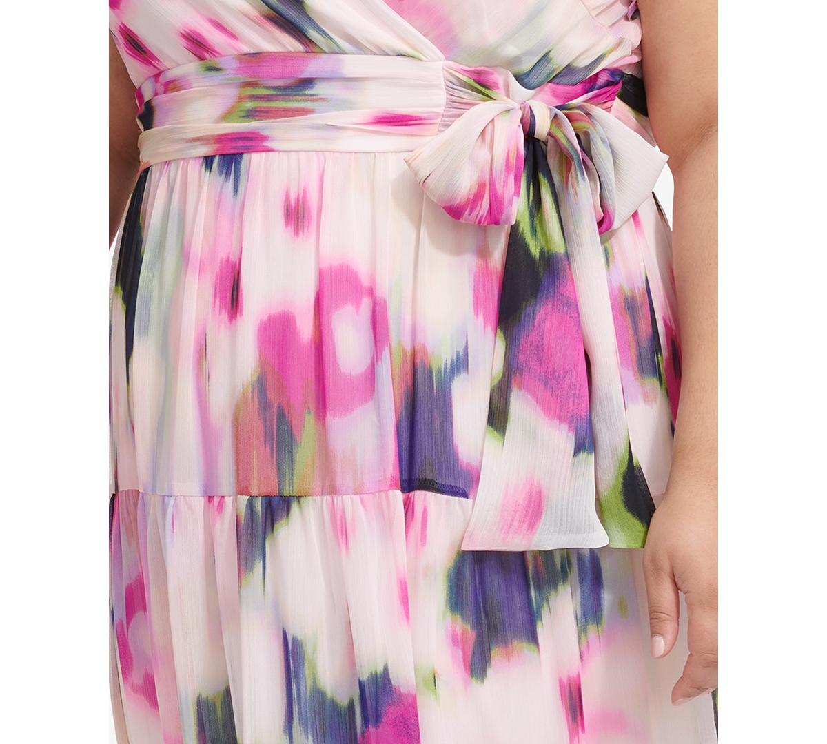 Shop Dkny Plus Size Printed Flutter-sleeve Chiffon Maxi Dress In Navy Multi