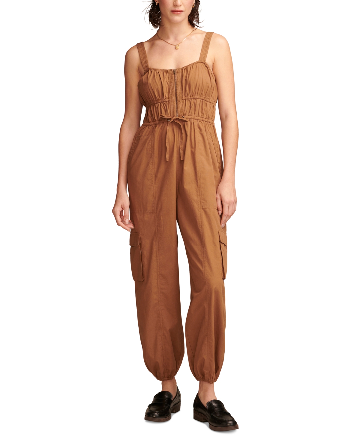 Lucky Brand Military Cotton Jogger Jumpsuit In Coffee Liqueur