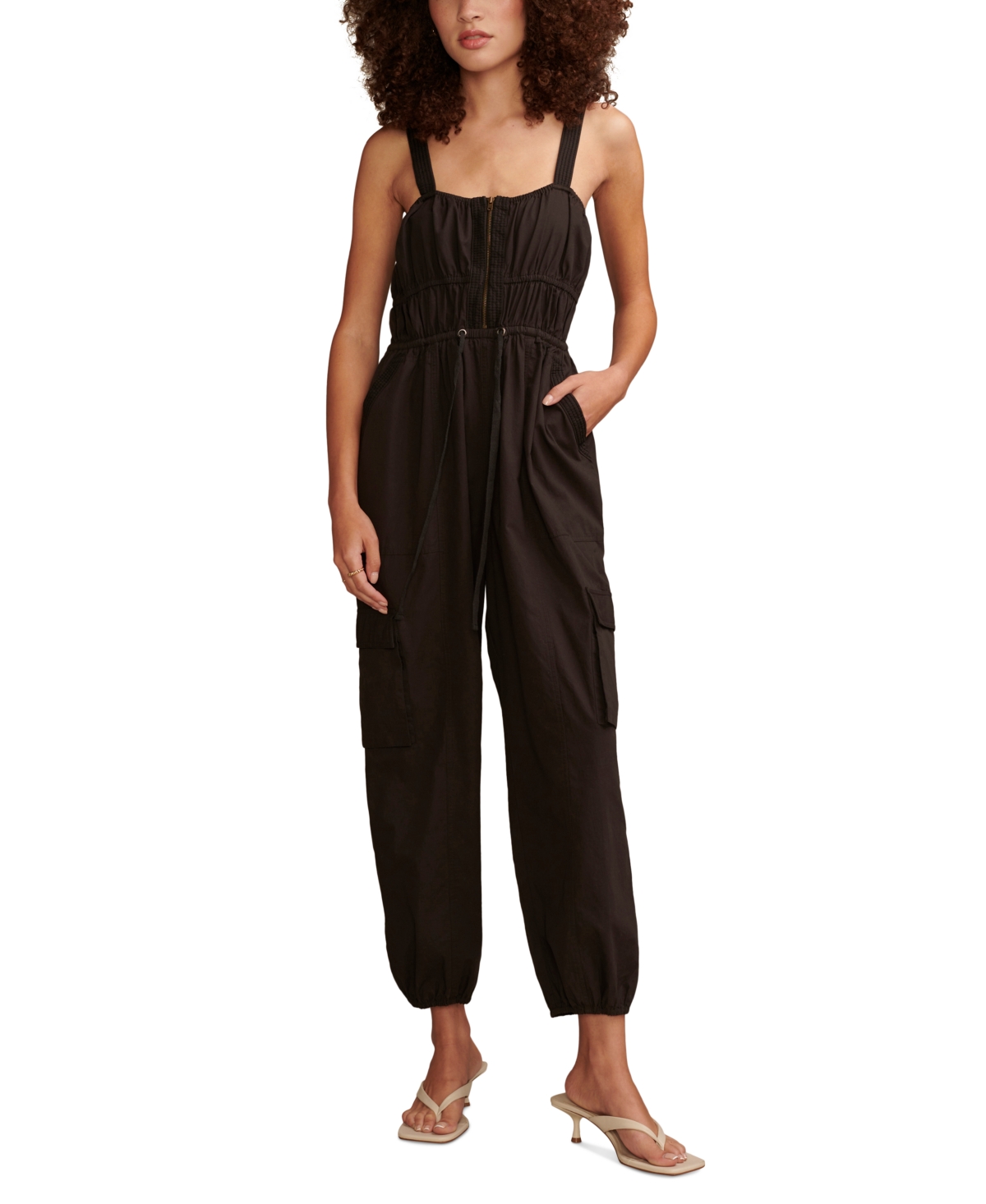 Lucky Brand Military Cotton Jogger Jumpsuit In Raven