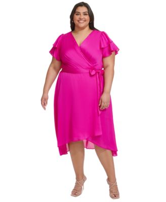 4612122 Pink Ruffle Sleeve Hi-Low Dress