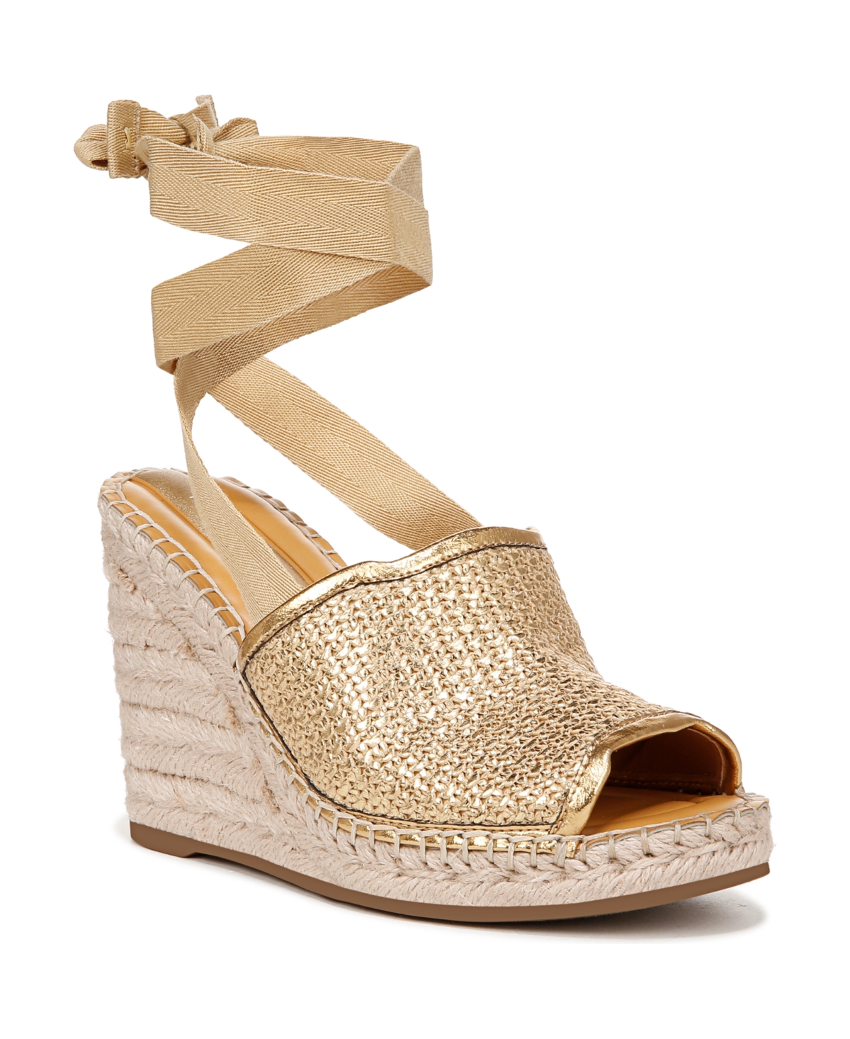 Shop Franco Sarto Women's Sierra Espadrille Wedge Sandals In Gold Raffia,faux Leather