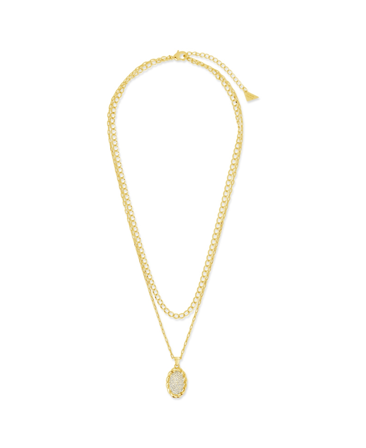 Sterling Forever Silver-Tone orTone Cubic Zirconia Round Pendant Galette Layered Necklace - Gold