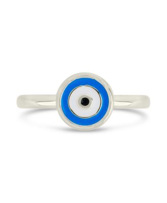Gold-Tone or Silver-Tone Blue Bead Enamel Accent Sibyl Ring