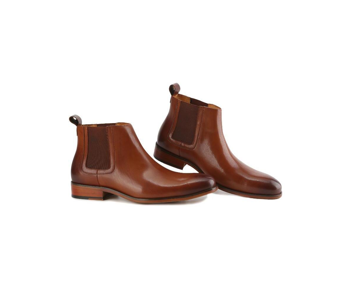 Men's Handcrafted Genuine Leather Pull-On Chelsea Gore Dress Boot - Honey suede
