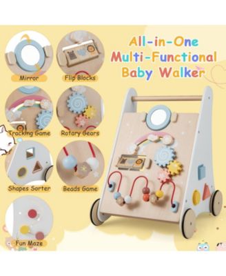 Wooden Baby Walker with Multiple Activities Center for Over 1 Year Old