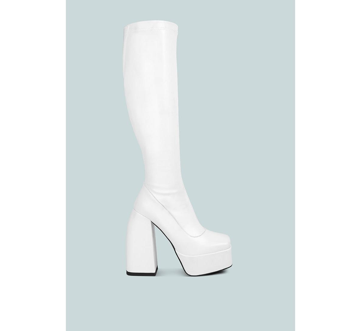 fanning platform over the knee boots - White
