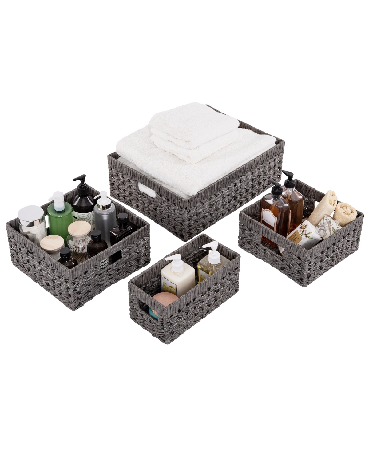 4-Piece Handwoven Storage Basket Set - Modern Gray