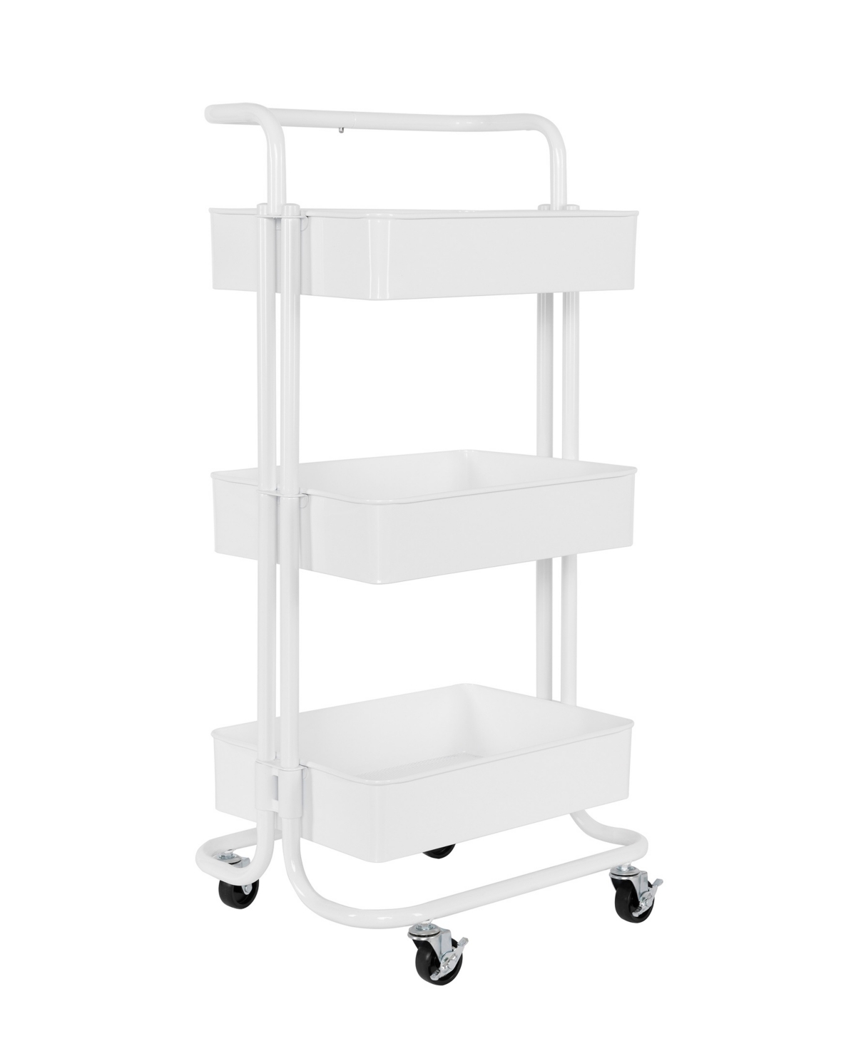 3-Tier Steel Cart with Handle - White