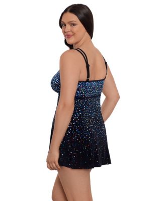 Women's Rainbow Sprinkles Empire Princess Seam Long Torso Swim Dress