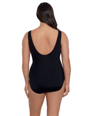Women's Madison Square Faux Surplice Tank Long Torso One-Piece Swimsuit