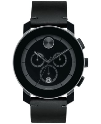 Movado - Men's Swiss Chronograph Bold Black Leather Strap Watch 44mm 3600337