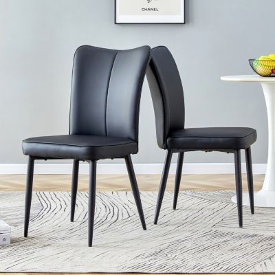 Streamdale 2 Pc. Black PU Faux Leather Upholstered Curved Backrest High-Density Foam Cushion Metal Leg Modern Minimalist Dining Chair Set
