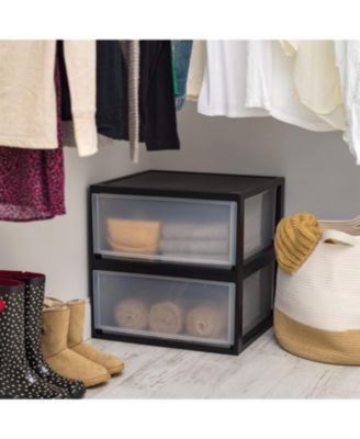 47 Quart Extra Large Plastic Stacking Drawer, Stackable Storage Organizer Unit with Sliding Drawer for Bedroom Closet Garage Craft Room Dorm Office - 2 Pack, Black