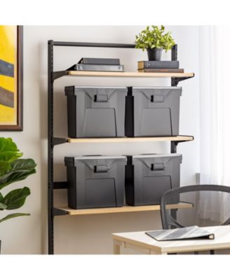 File Box Slim Portable File Organizer Plastic File Box for Letter File w/ Organizer-Lid, BPA-Free Plastic Storage Organizer with Secure Buckle and Handle, Black 4 Pack