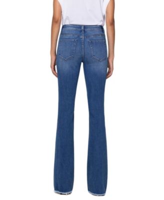 Women's Mid Rise Raw Hem Mini Flare Jeans