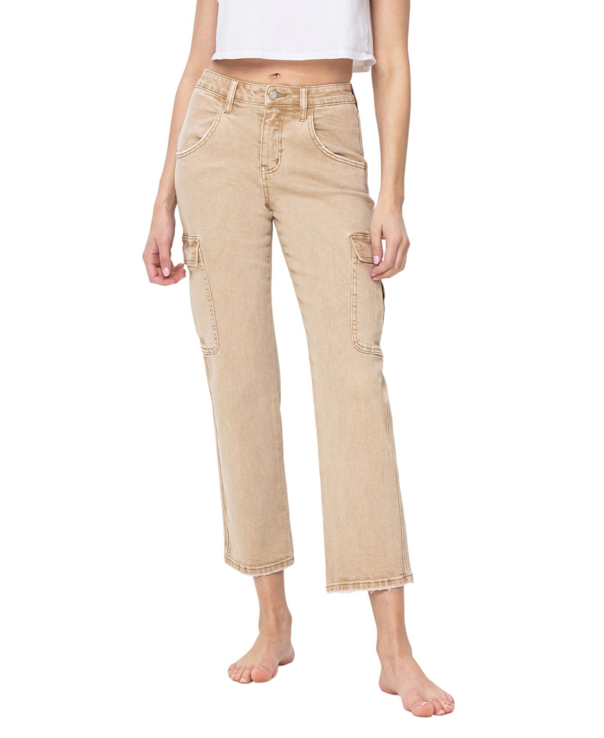 Women's High Rise Cargo Straight Jeans - Instructive beige