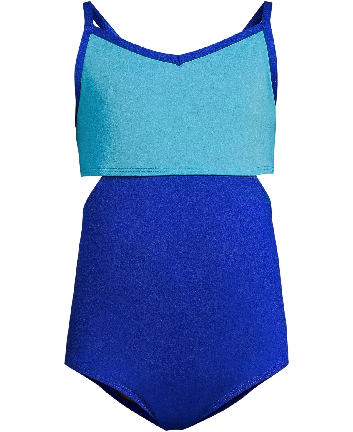 Lands' End Girls Chlorine Resistant X-Back Cut Out One Piece Swimsuit -electric blue