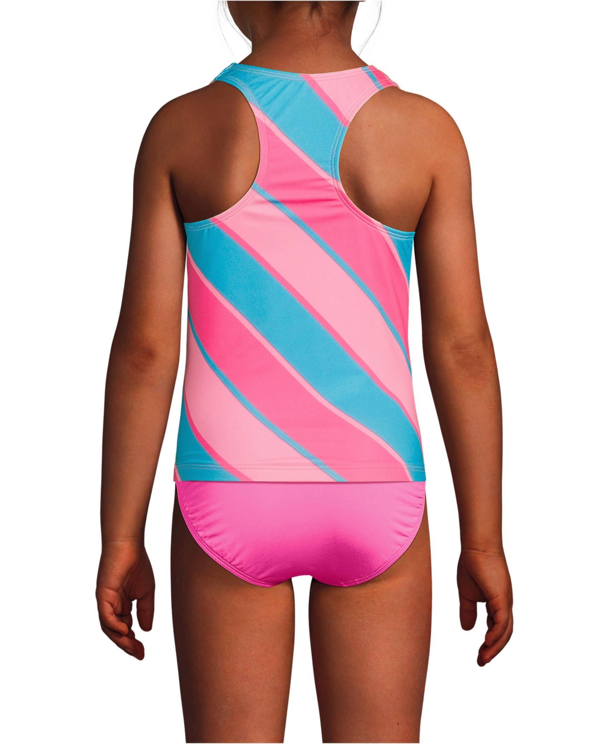 Lands' End Big Girls Plus Chlorine Resistant Racer Back Tankini Swim Top -turquoise stripe