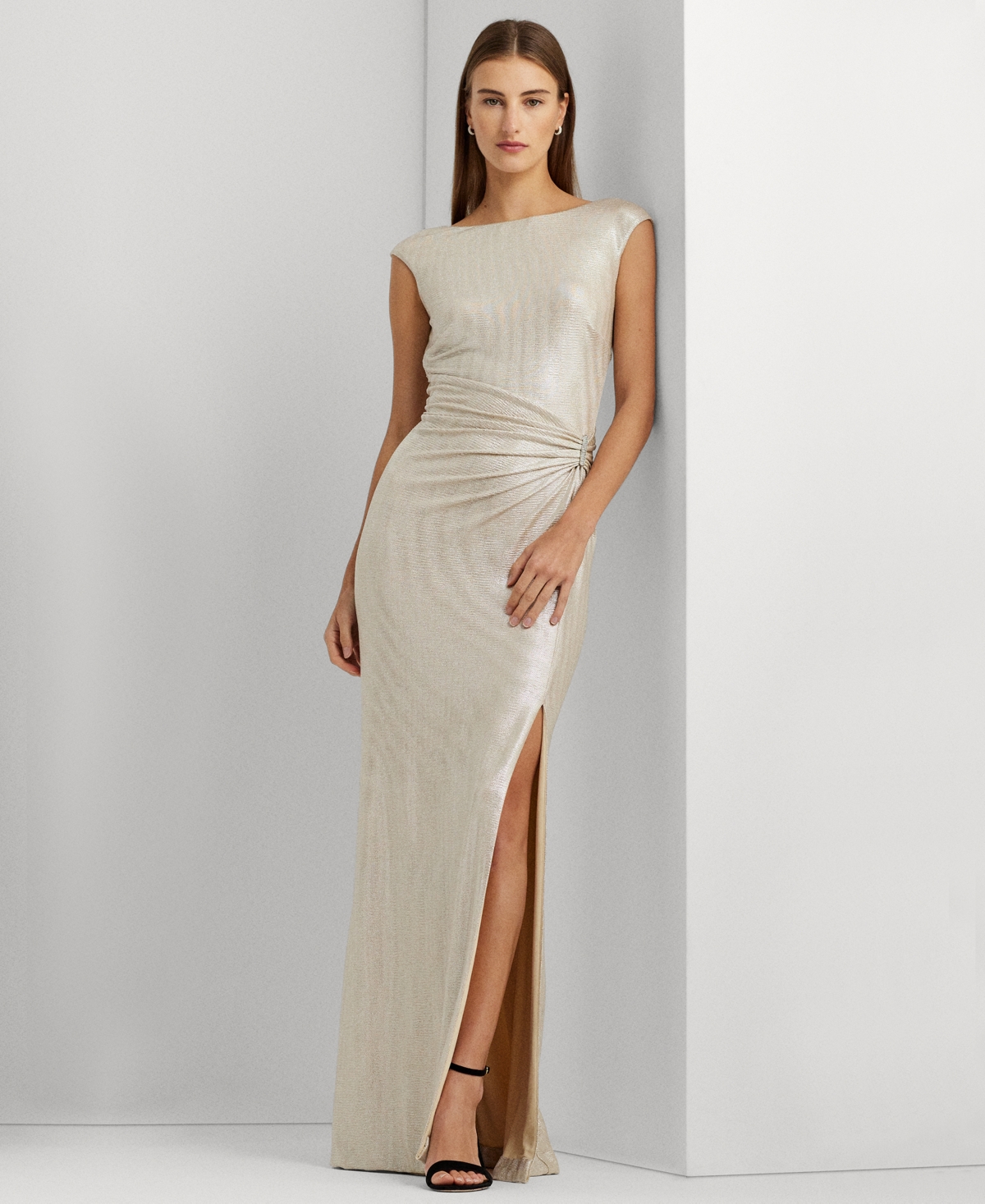 Women's Metallic Column Gown - Champagne/Silver