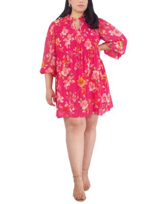 Jessica Howard - Plus Size Floral-Print Pleated Swing Dress