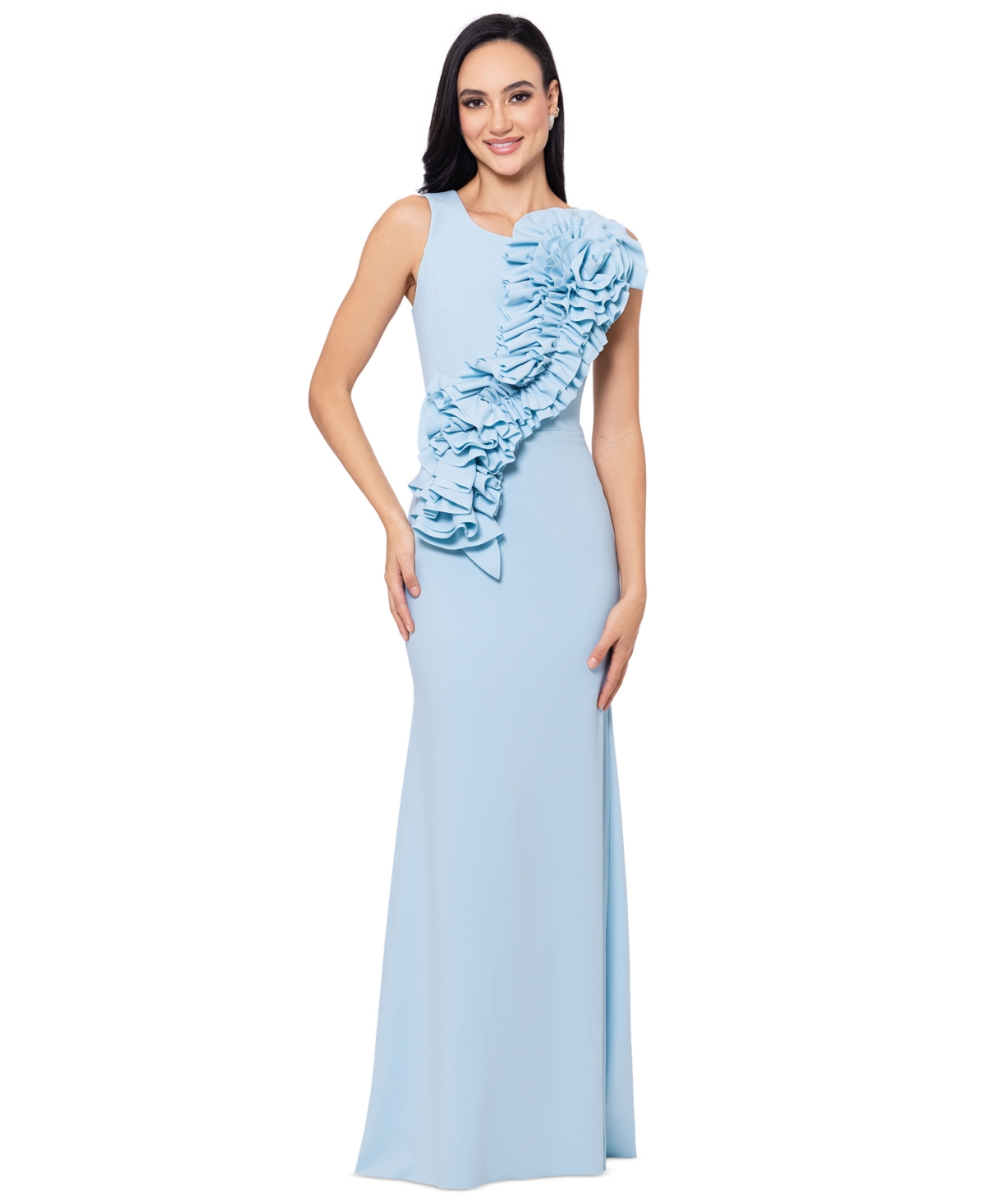 Women's 3D Floral Scuba Crepe Gown - Aqua