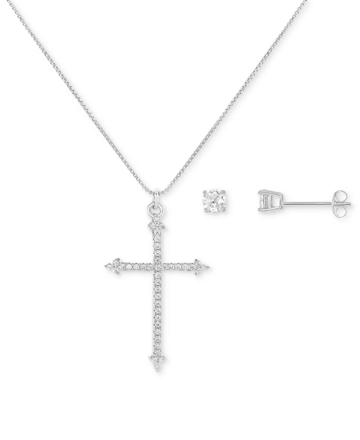 Giani Bernini 2-pc. St Cubic Zirconia Cross Pendant Necklace & Solitaire Stud Earrings In Sterling Silver, Created