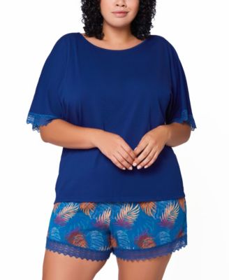 Plus Size 2-Piece Soft Pajama Set Trimmed in Lace