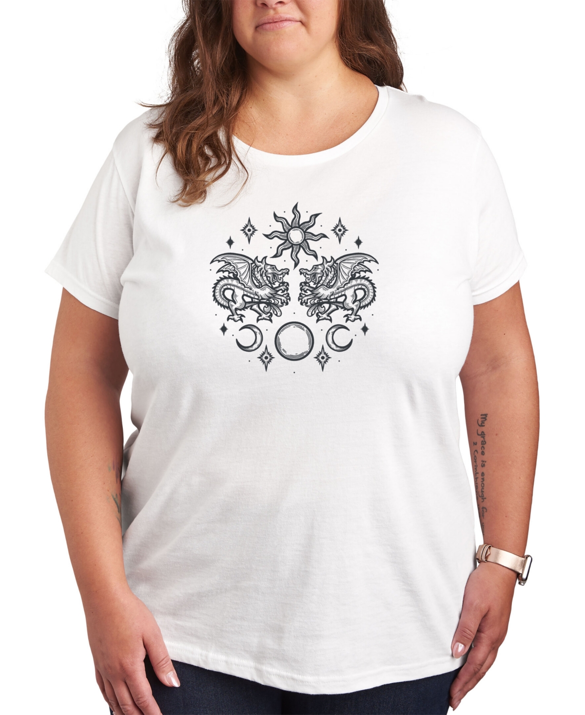 Air Waves Trendy Plus Size Celestial Graphic T-shirt - White