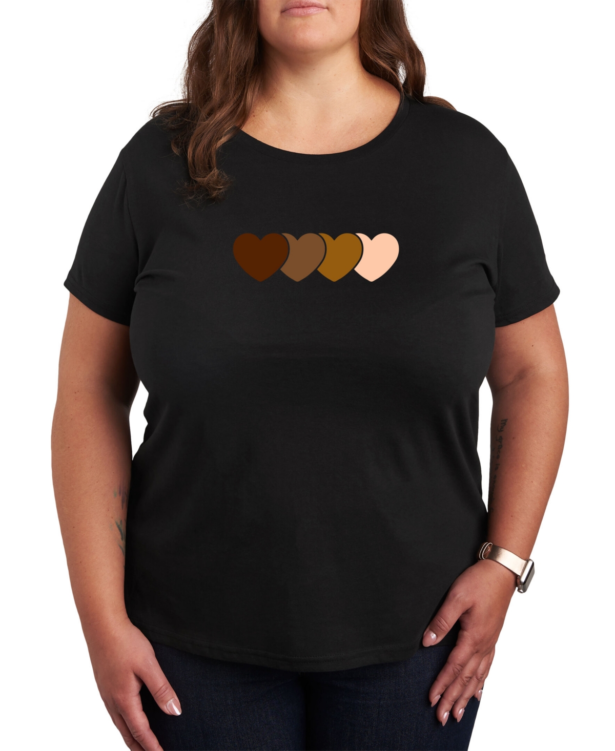 Air Waves Trendy Plus Size Hearts Graphic Short Sleeve T-shirt - Black