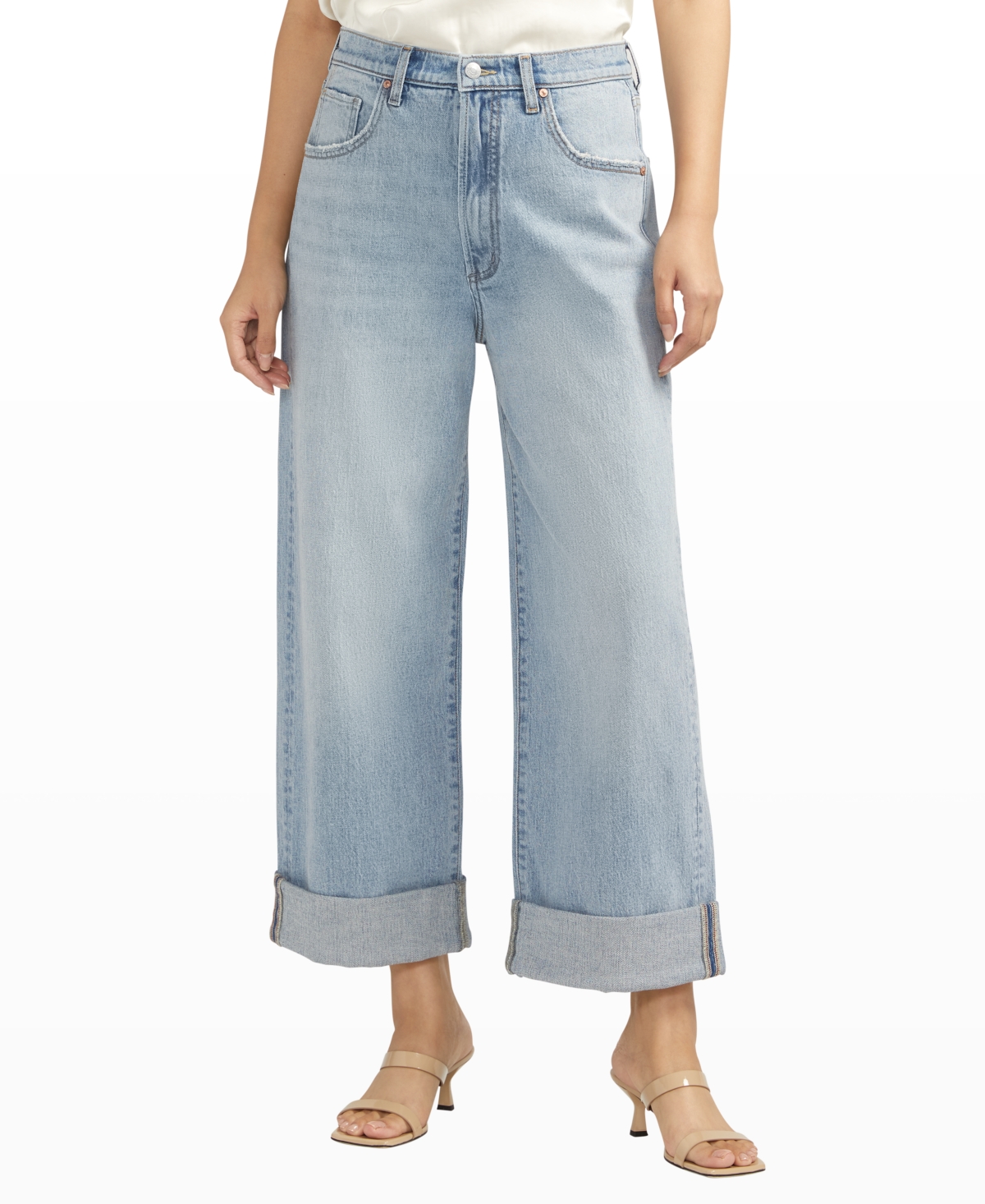 Shop Silver Jeans Co. Women's Baggy Mid Rise Wide Leg Cropped Jeans In Indigo