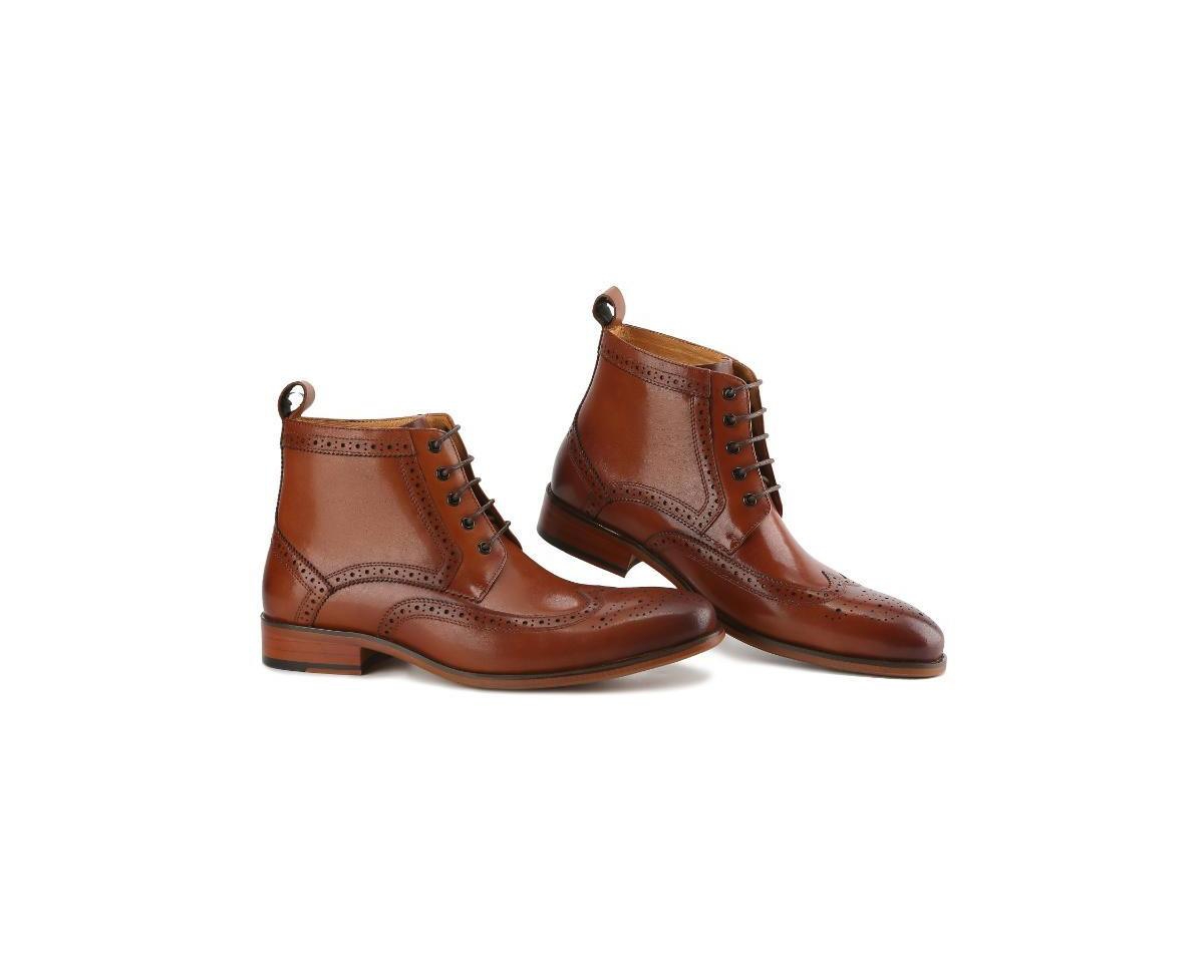 Men's Handcrafted Genuine Leather Lace-Up Brogue Dress Boot - Oxblood