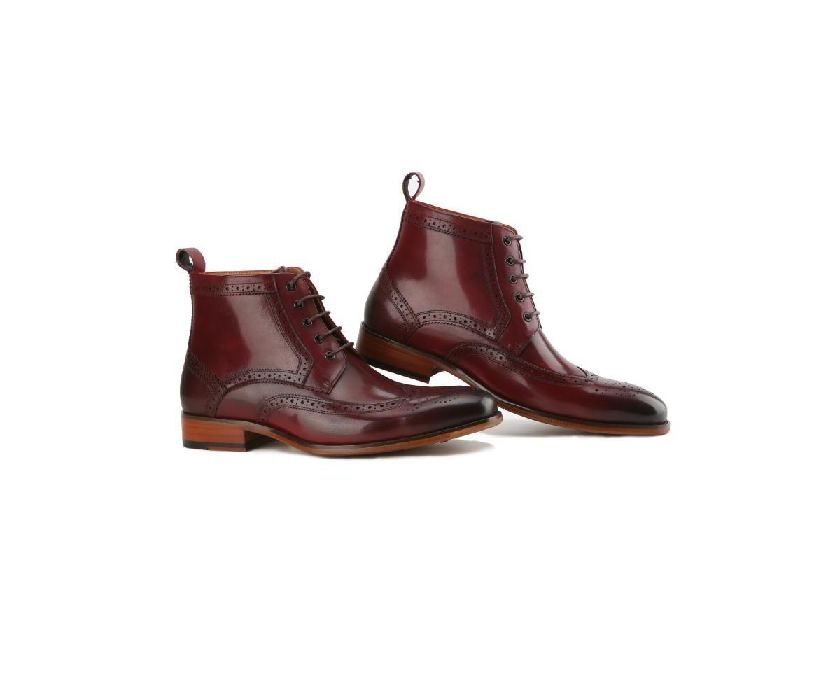 Men's Handcrafted Genuine Leather Lace-Up Brogue Dress Boot - Oxblood
