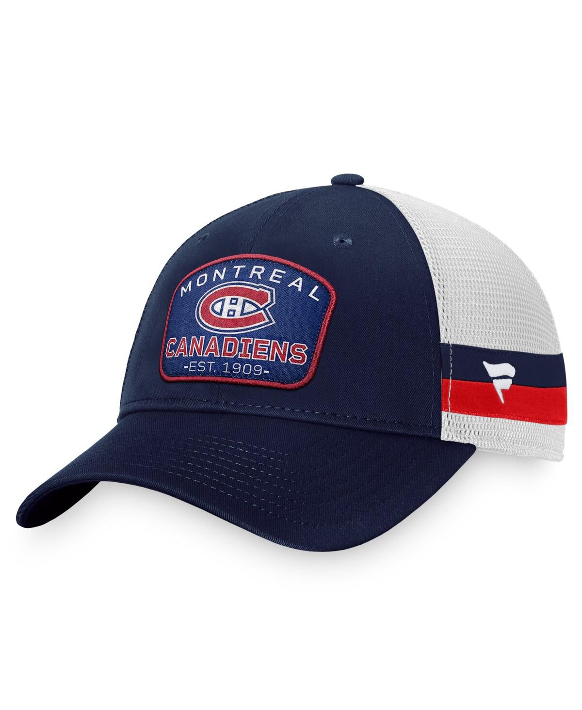 Fanatics Branded Navy/white Montreal Canadiens Fundamental Striped Trucker Adjustable Hat In Navy,white