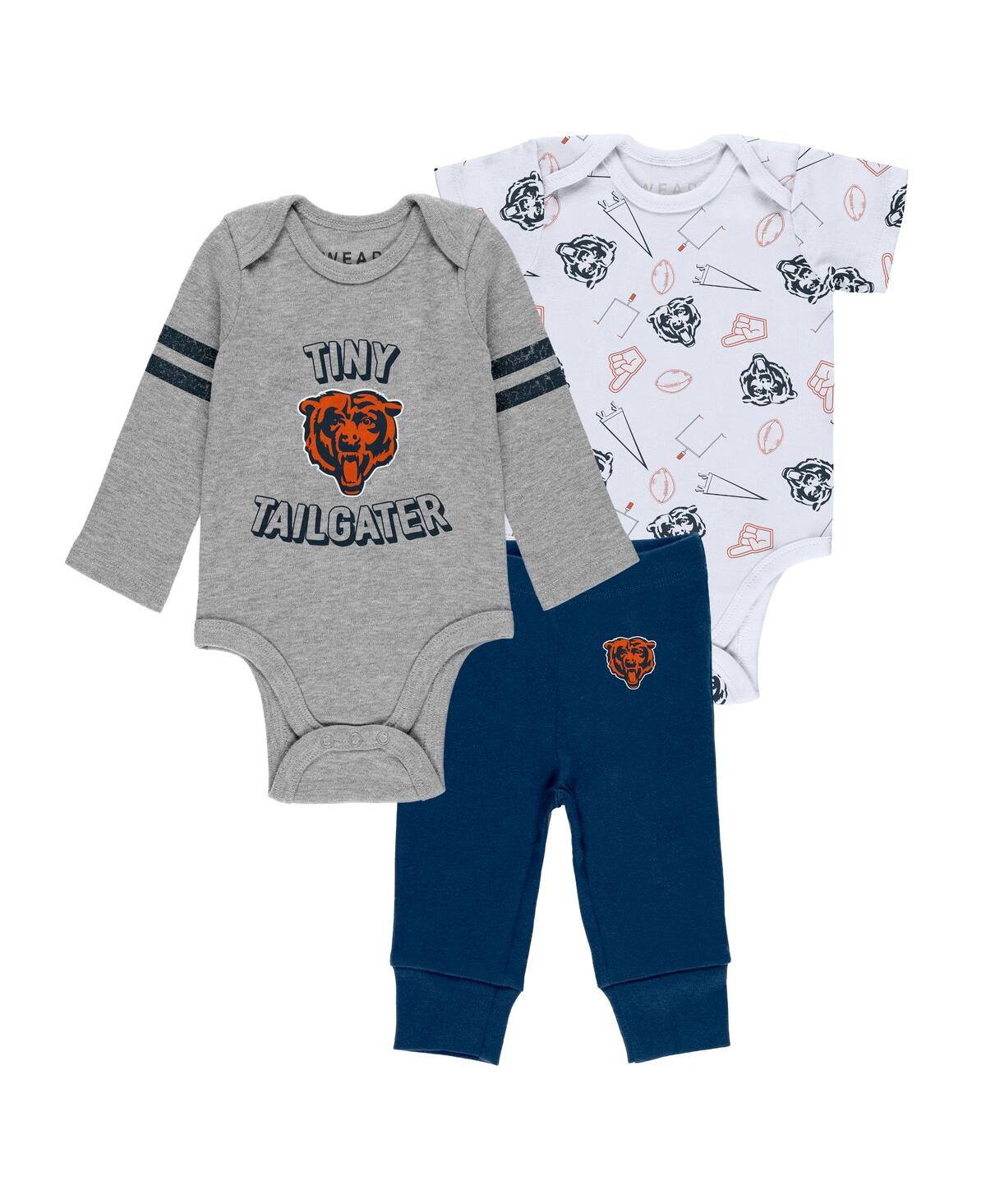 Wear By Erin Andrews Newborn & Infant  Gray/navy/white Chicago Bears Three-piece Turn Me Around Bodys In Gray,navy