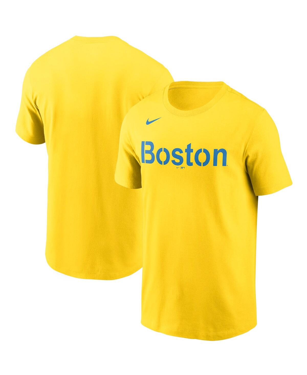 Shop Nike Men's  Boston Red Sox City Connect Wordmark T-shirt In Gold