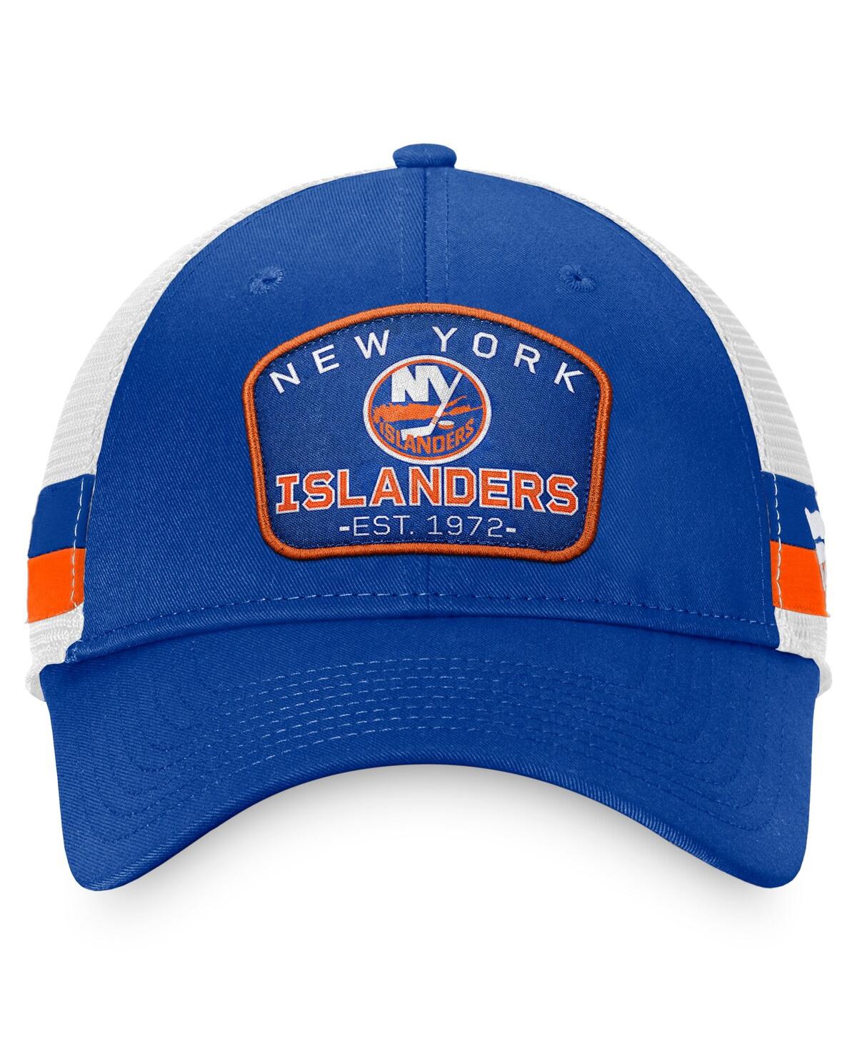 Shop Fanatics Men's  Royal, White New York Islanders Fundamental Striped Trucker Adjustable Hat In Royal,white